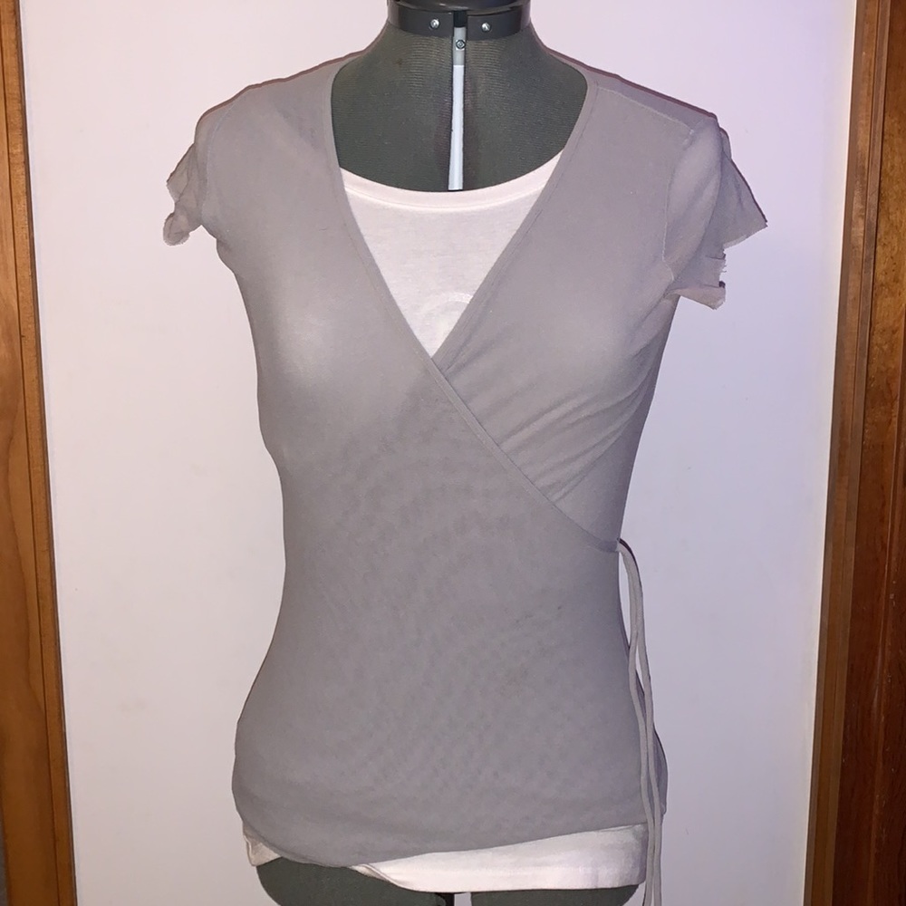 Deep V-neck Stretchy T with flutter sleeves